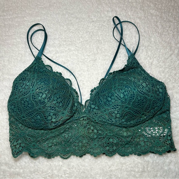 Auden Other - Auden Emerald Green Lace Lightly Lined Longline Bralette Medium